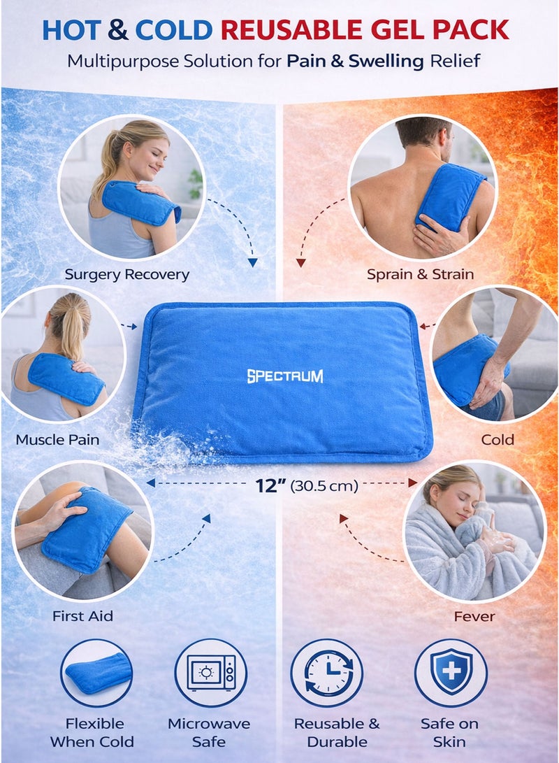 Spectrum Hot & Cold Pack Multi Purpose Large Compress 8 x 12 Inches Reusable Dual Therapy Gel Pack with Ultra Flexible Gel for Pain Relief, Swelling Reduction, Bruises, Inflammation, Muscle Aches, Muscle Cramps, Muscle Tension, Sore Muscles, Sore & Stiff Joints, Arthritis, Sprain & Strain, Sports Injury, Physiotherapy, Post-Workout Recovery, Pre/Post Workout Use, Post Surgery, Back, Neck, Shoulder, Knee, Hip, Thigh, Arm, Headache, Toothache Relief, Migraine, Sinus Discomfort, Fever Cooling Compress, Ice Pack & Heat Pack, Flexible Body Contouring Pad for Men Women Adults Kids - Image 3